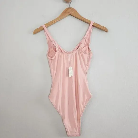 We Are Hah Eyes On Top Lace One-Piece Bodysuit Copper Rose Pink NWT S - Picture 8 of 11